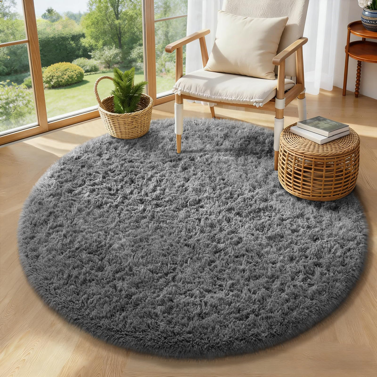 Ophanie Area Rugs for Living Room Bedroom, Washable Non-Slip Fluffy Soft Grey Shag Carpet, Indoor Floor Gray 4x6 Fuzzy Shaggy Living Room Plush Rug for Kids Home Dorm Decor Aesthetic