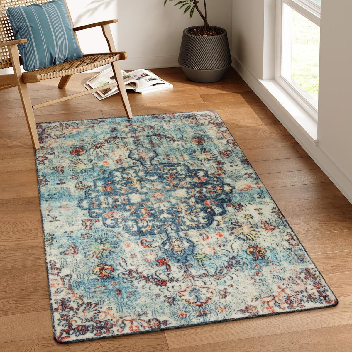 Lahome Felice Boho Tribal 2x3 Washable Small Rugs for Entryway Doormat Indoor Entrance, Throw Rugs with Rubber Backing, Bohemian Soft Non-Slip Bathroom Carpet for Bath Front Door Kitchen Floor