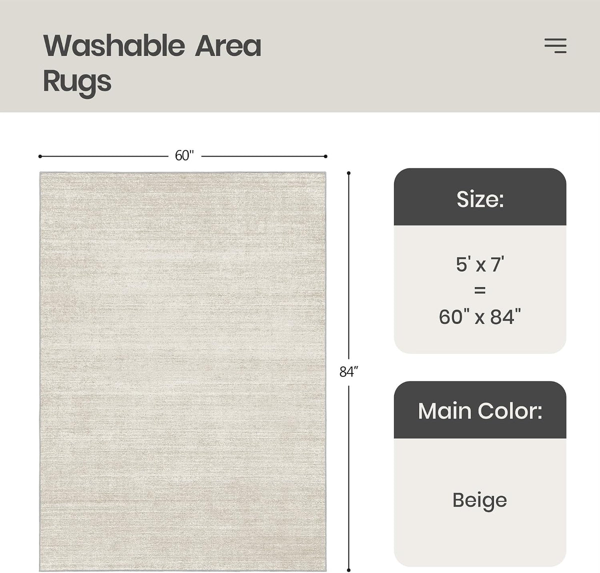 Valenrug Washable Rugs 5x7, Non Slip Large Area Rugs for Living Room, Beige