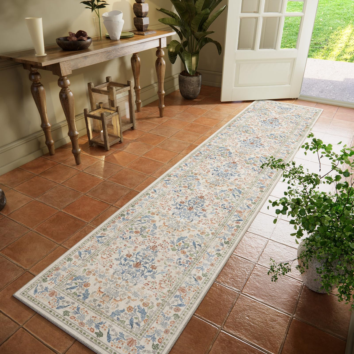 Washable Area Rugs for Living Room: 9x12 Area Rug for Bedroom Vintage Stain Resistant Non Slip Low Pile Lightweight Soft Carpet for Kitchen Dining Room Farmhouse Kids Room Nursery