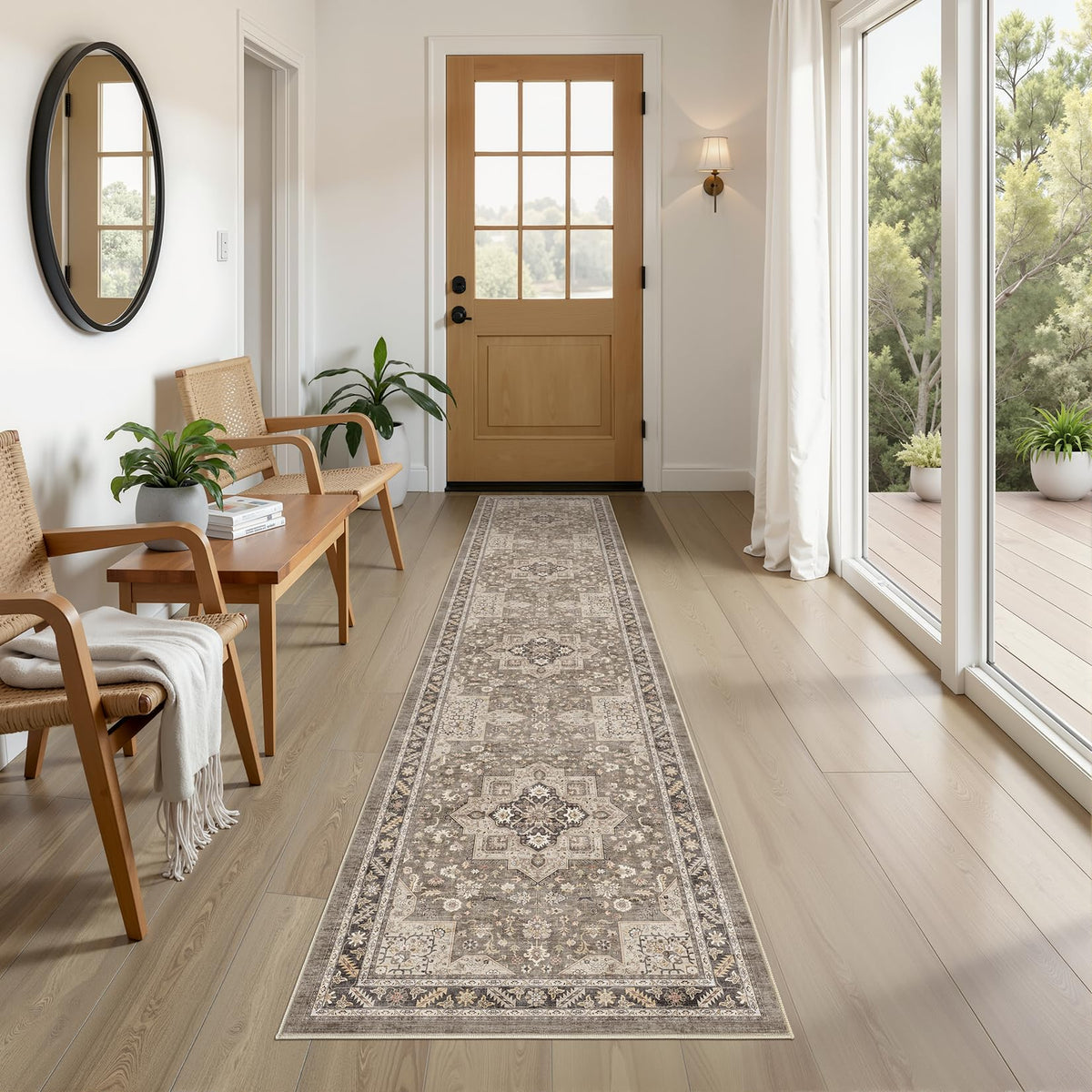 cotiled 5x7 Area Rug for Living Room, Washable, Traditional, Beige