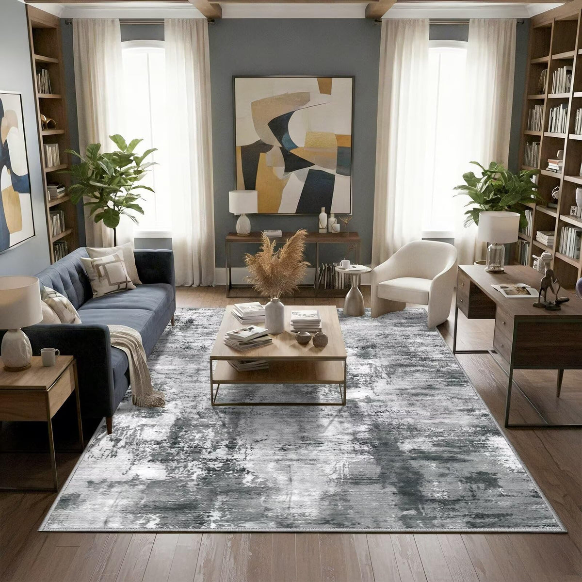 Washable 9x12 Area Rug for Living Room, Non-Slip Large Pink Bedroom Rugs