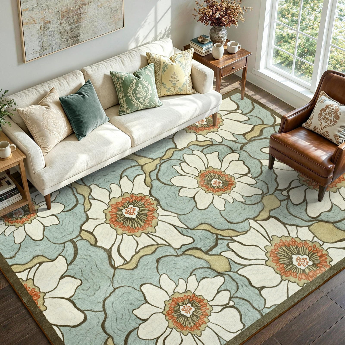 6x9 Ft Large Area Rugs for Living Room, Soft Non-Slip Washable Rugs Modern Abstract Pattern Carpet for Bedroom Indoor Floor Nursery Home Decor (Blue)