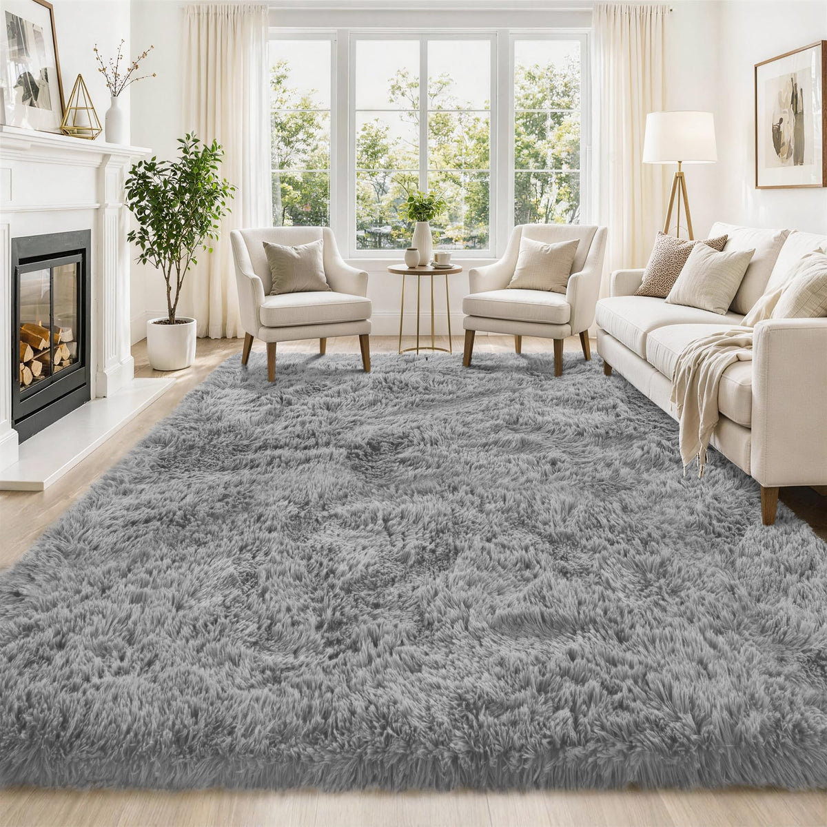 Tosuoka 5x7 Area Rugs for Living Room Bedroom, Black Rug Soft Fluffy Shag