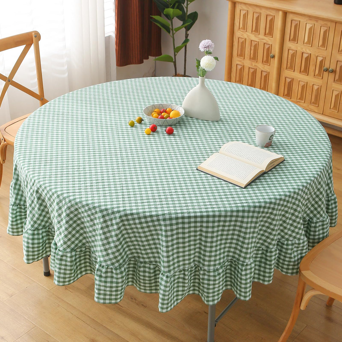 Blush White Gingham Ruffled Table Cloth Rectangular 120“x60”