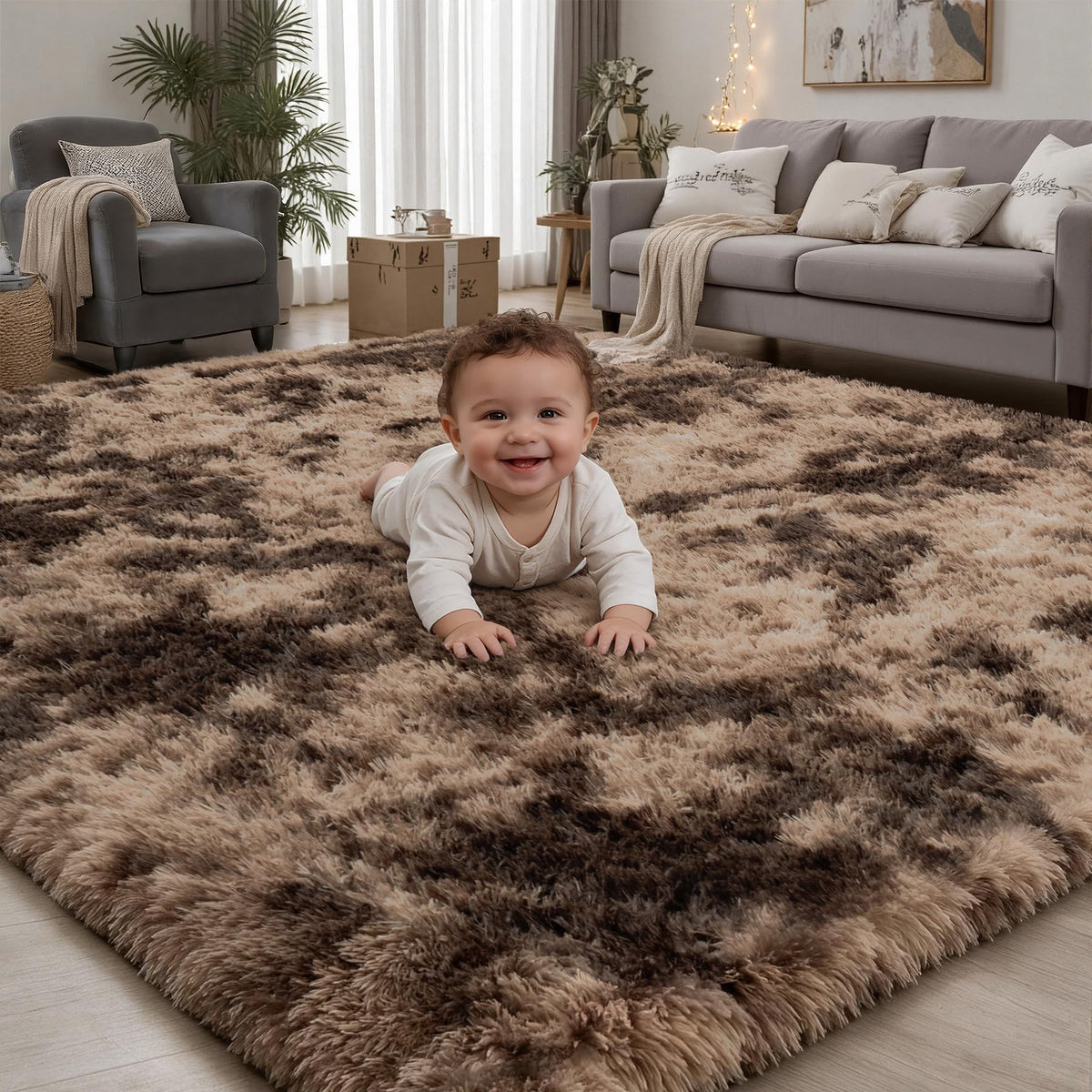 PLHXFR 8x10 Area Rugs Living Room: Fluffy Bedroom Soft Shag Rug Black Grey