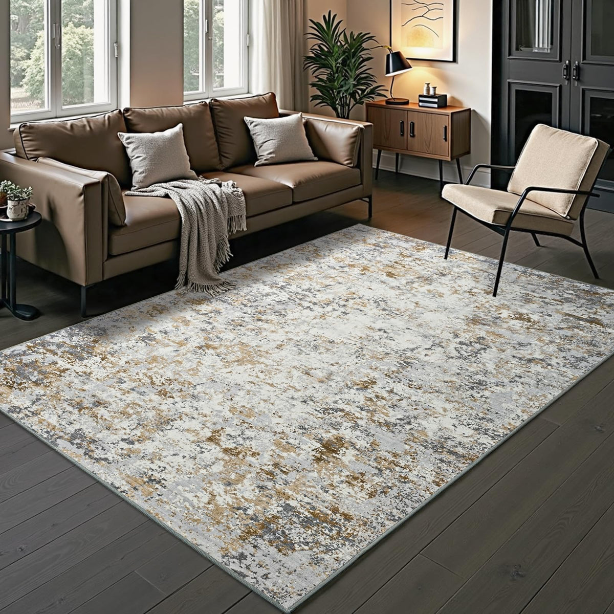 Toneed 4'x6' Washable Area Rugs for Bedroom Living Room, 48"x72" Grey