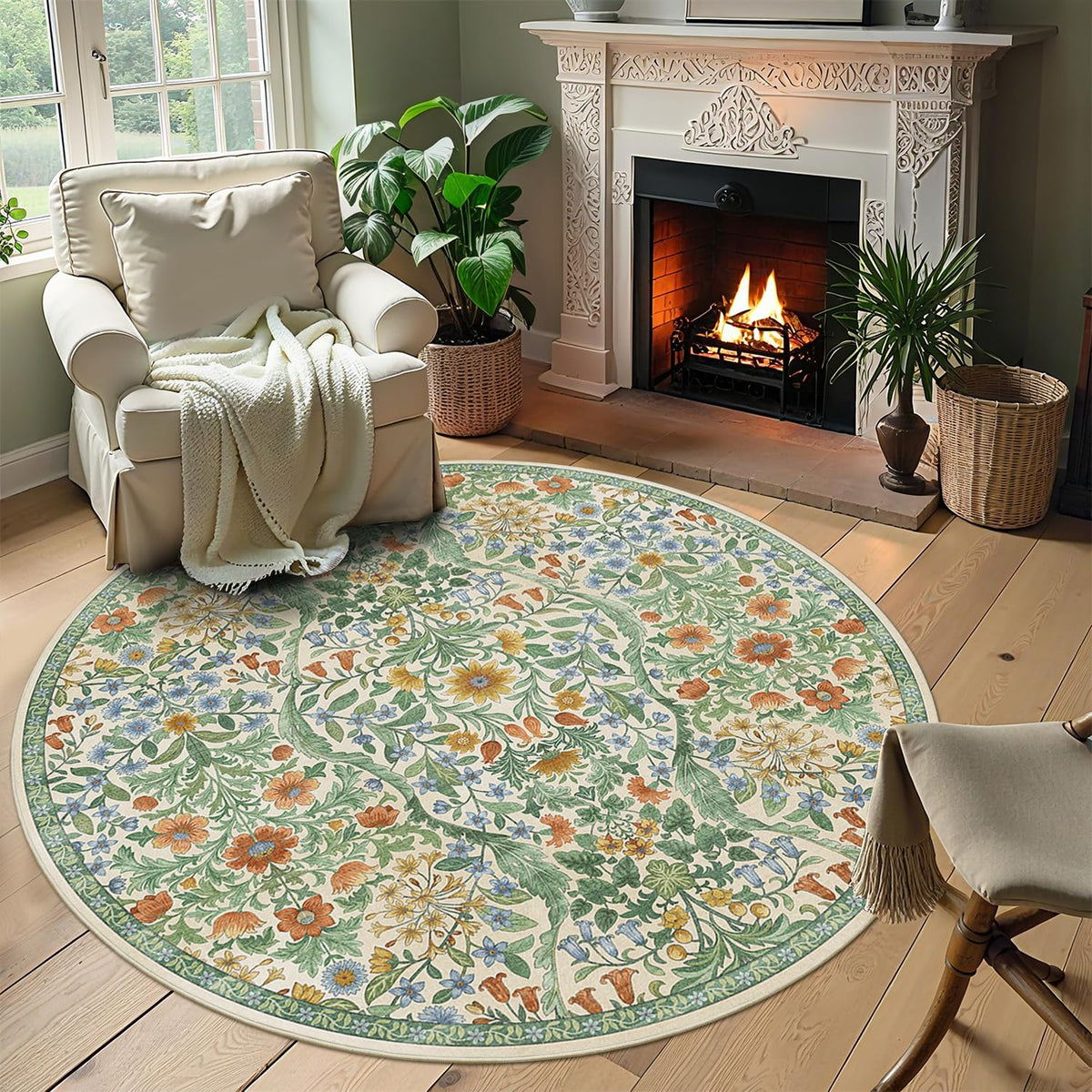 Floral Area Rug 5x7 Botanical Washable Carpet for Living Room