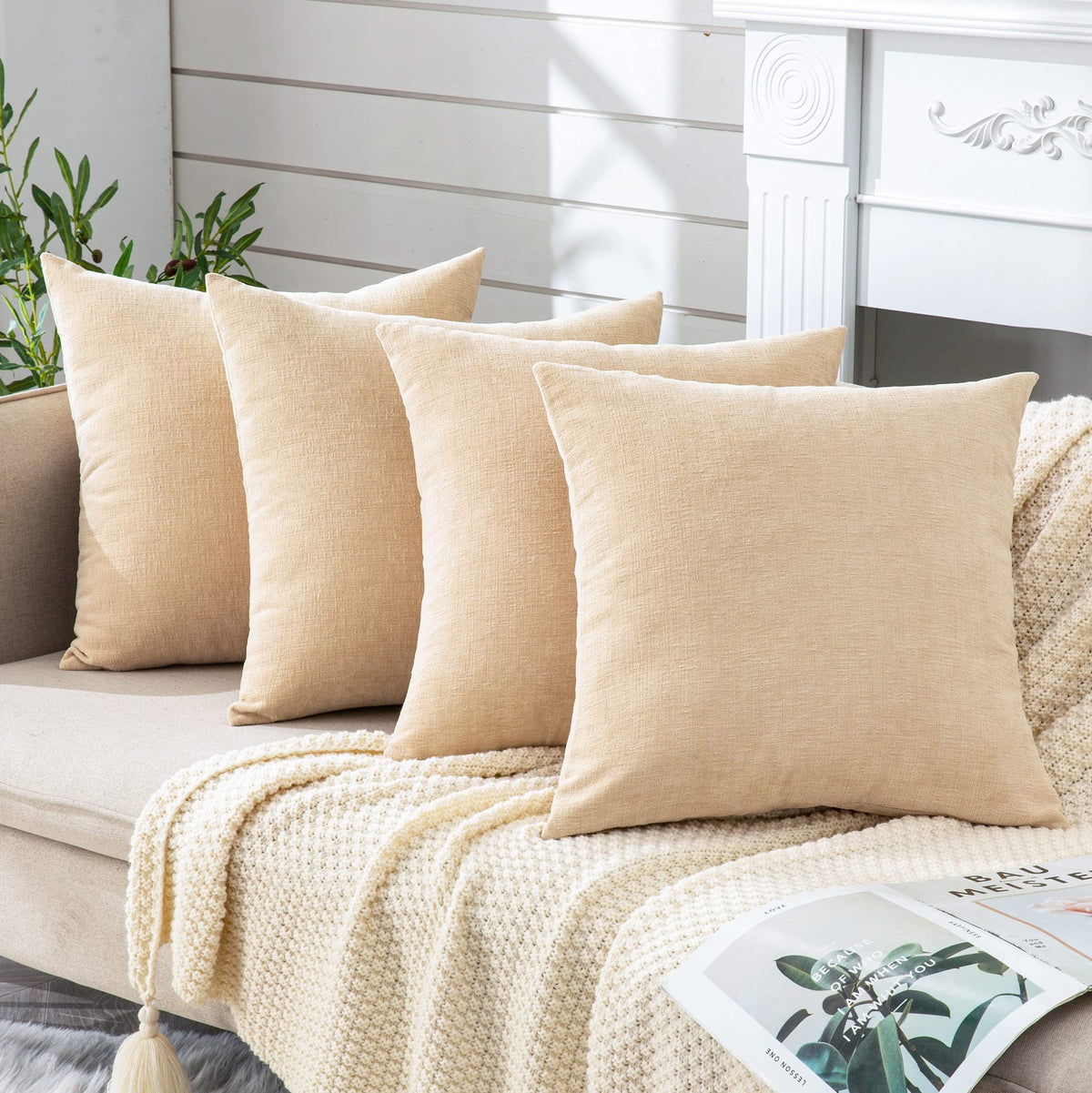 GAWAMAY Decorative Throw Pillow Covers 16x16 Inch Set of 2, Super Soft Chenille Square Pillows Farmhouse Fall Pillowcase for Living Room Bedroom Sofa Couch Cushion Cover Navy Blue 40x40cm