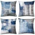 Set of 4 Blue and Grey Abstract Art Artwork Pillow Cover 18 x 18 Inch, Gallery Modern Decorative Throw Pillows Cushion Cover for Bedroom Sofa Living Room