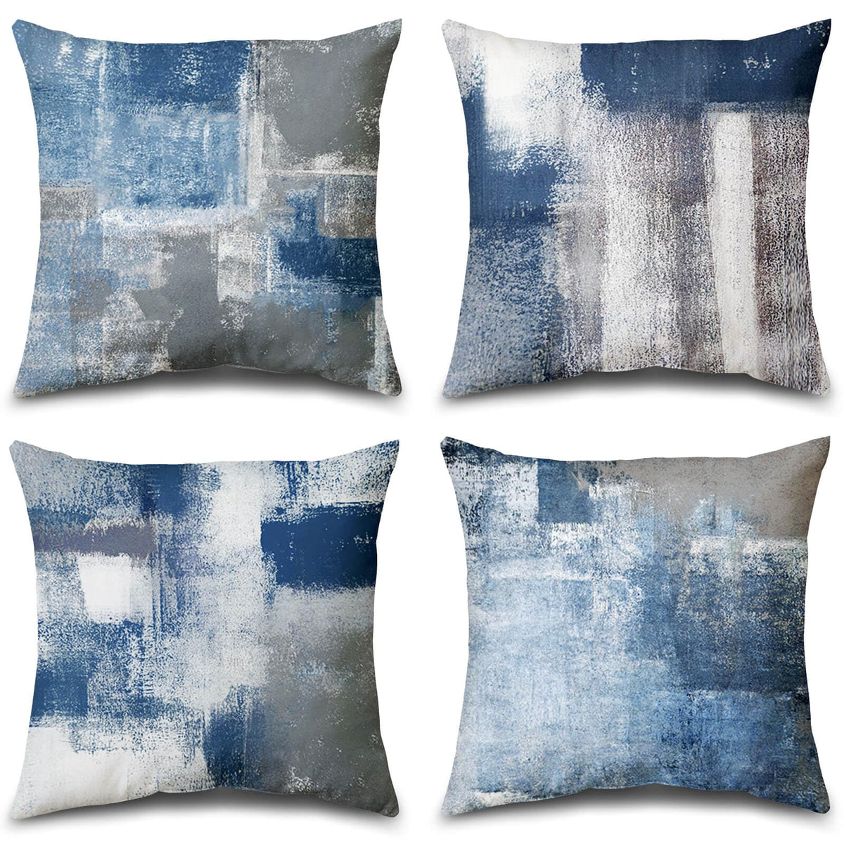 Set of 4 Blue and Grey Abstract Art Artwork Pillow Cover 18 x 18 Inch, Gallery Modern Decorative Throw Pillows Cushion Cover for Bedroom Sofa Living Room