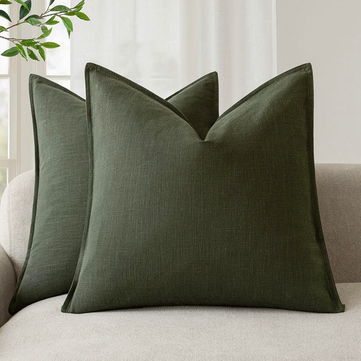Foindtower Linen Solid Decorative Throw Pillow Covers 18x18 Natural Beige