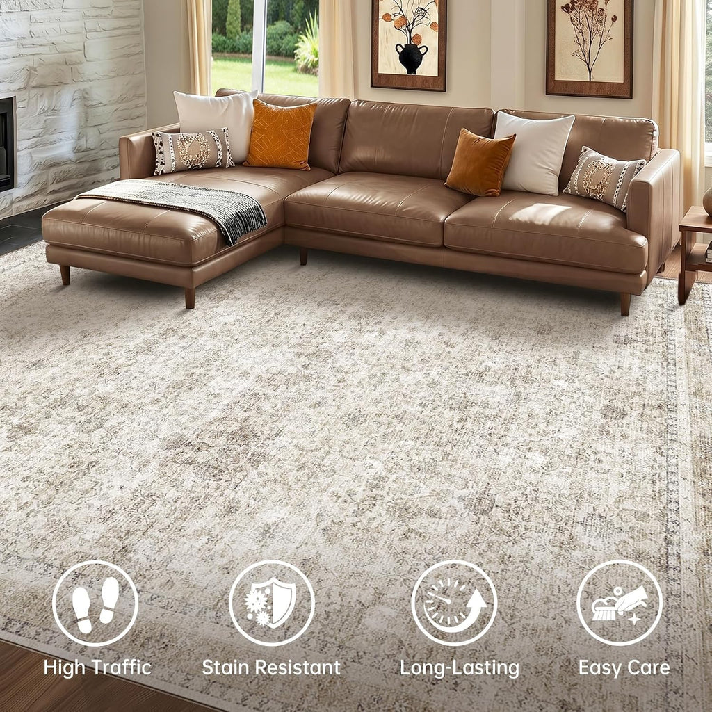 Sasttie 4x6 Area Rugs, Ultra-Soft Washable Rug for Living Room, Beige