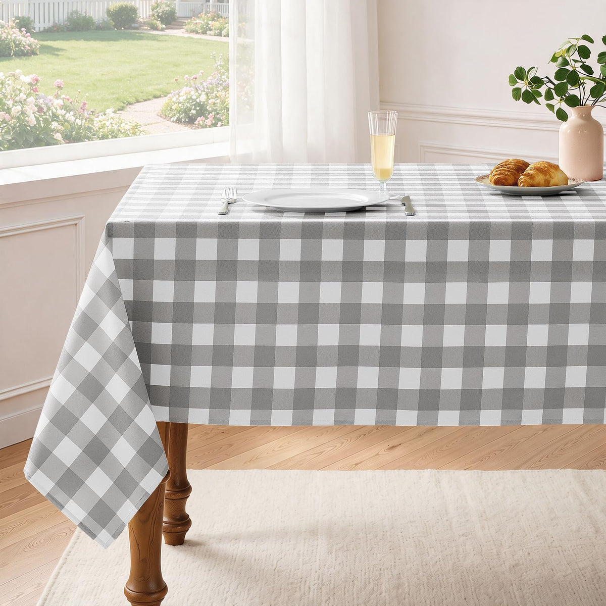 Veblandy Checkered Tablecloth Rectangle Waterproof Gingham Table Cloth Washable Buffalo Plaid Table Cover Wrinkle Free for Kitchen, Dining and Outdoor Picnic, 60 x 120 Inch, Sage Green and White