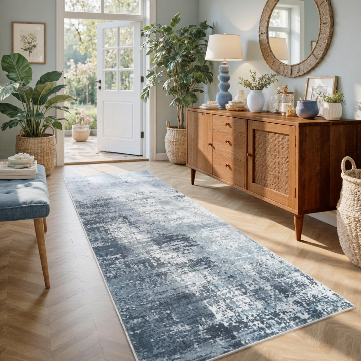6x9 Ft Large Area Rugs for Living Room, Soft Non-Slip Washable Rugs Modern Abstract Pattern Carpet for Bedroom Indoor Floor Nursery Home Decor (Blue)