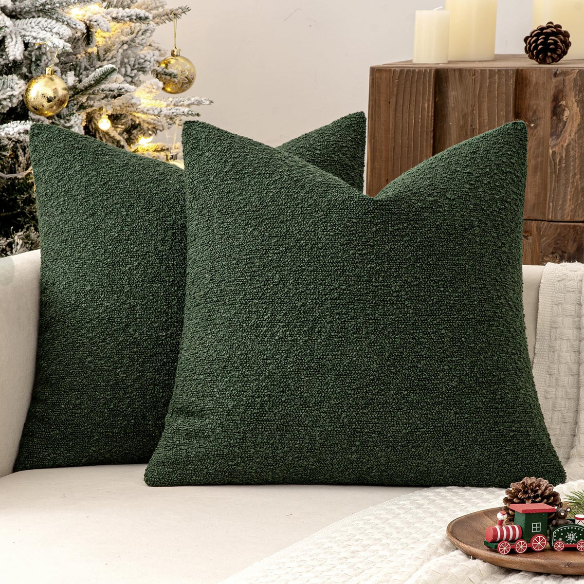 MIULEE 20x20 Decorative Boucle Couch Pillow Covers Brown
