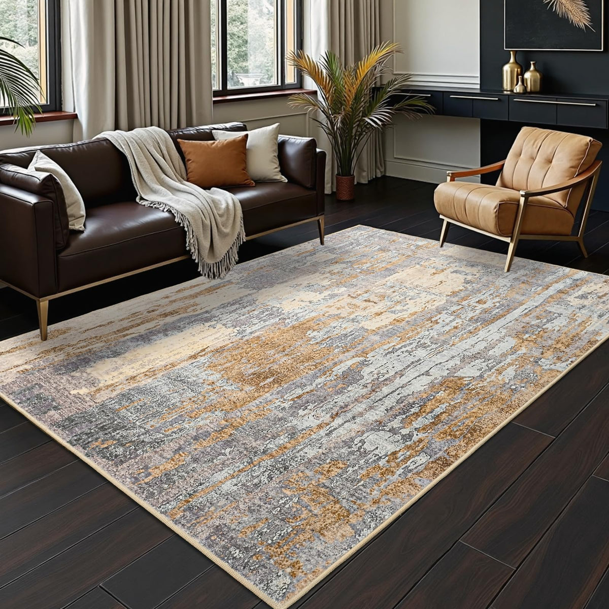 Toneed 4'x6' Washable Area Rugs for Bedroom Living Room, 48"x72" Grey
