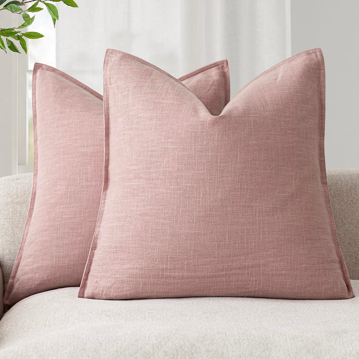 Foindtower Linen Solid Decorative Throw Pillow Covers 18x18 Natural Beige