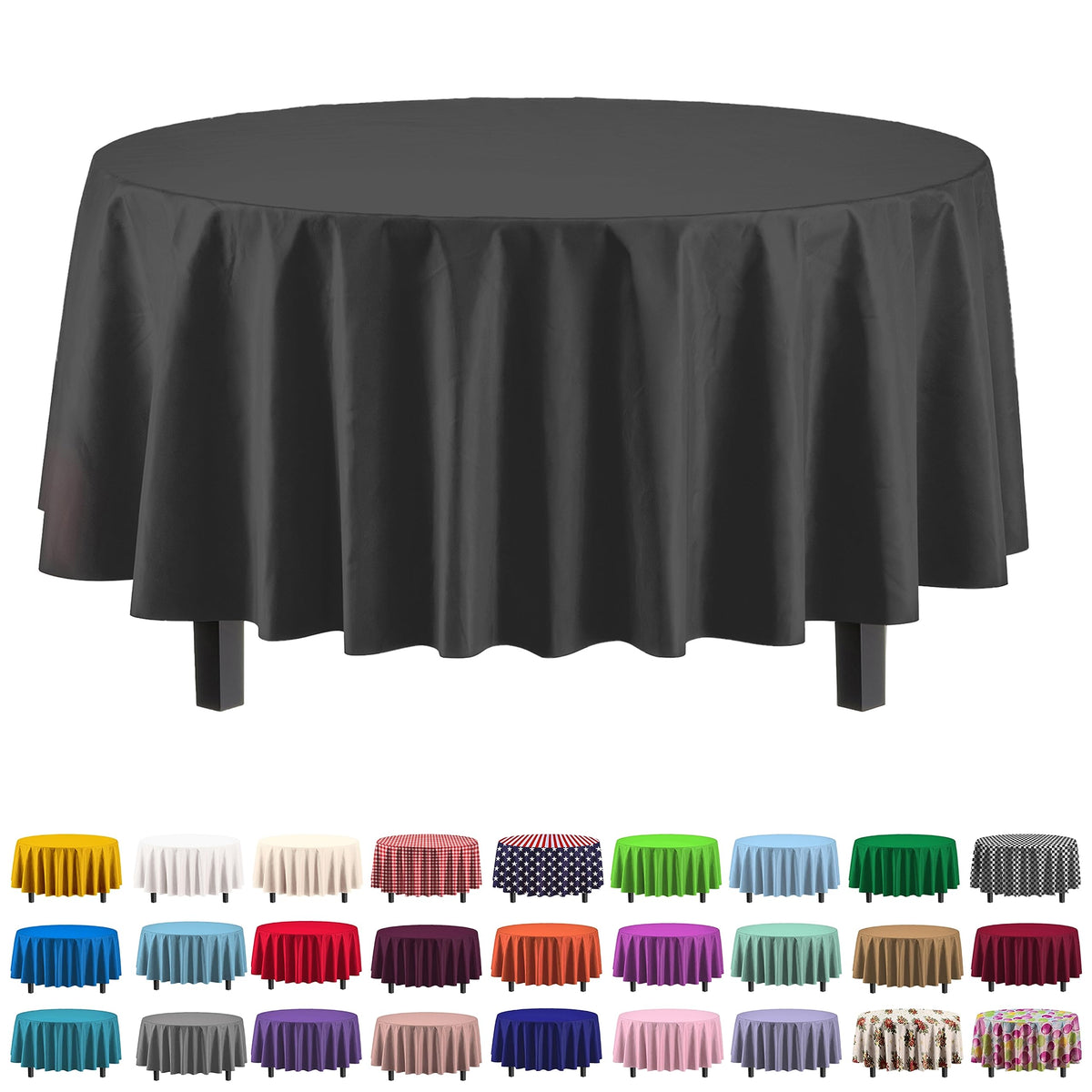 Exquisite 12-Pack Premium Plastic Tablecloth 12-Pack Premium Plastic Tablecloth 84in. Round Table Cover - Emerald Green