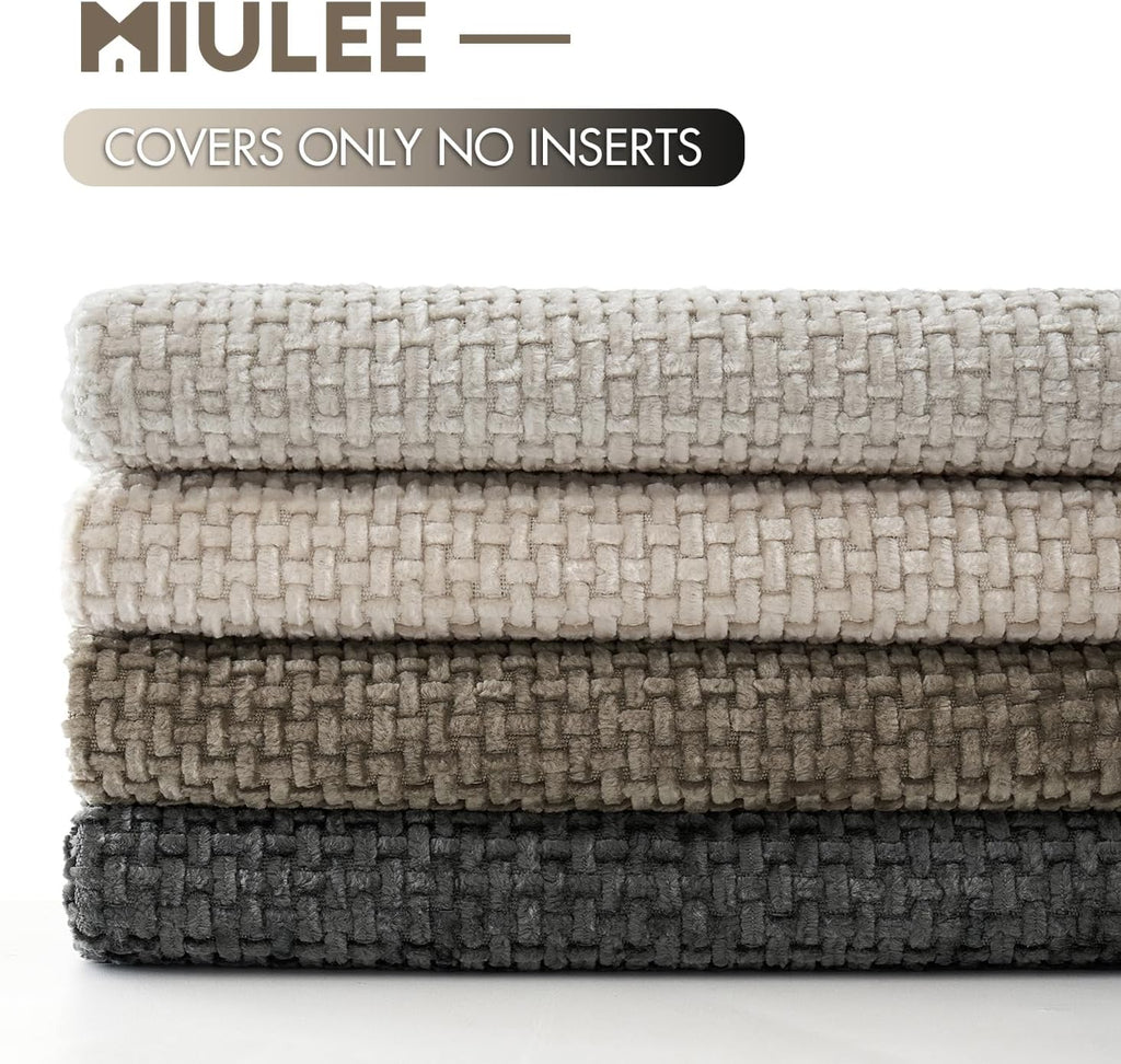 MIULEE Soft Decorative Chenille Pillow Covers Neutral 18x18 Pack of 4