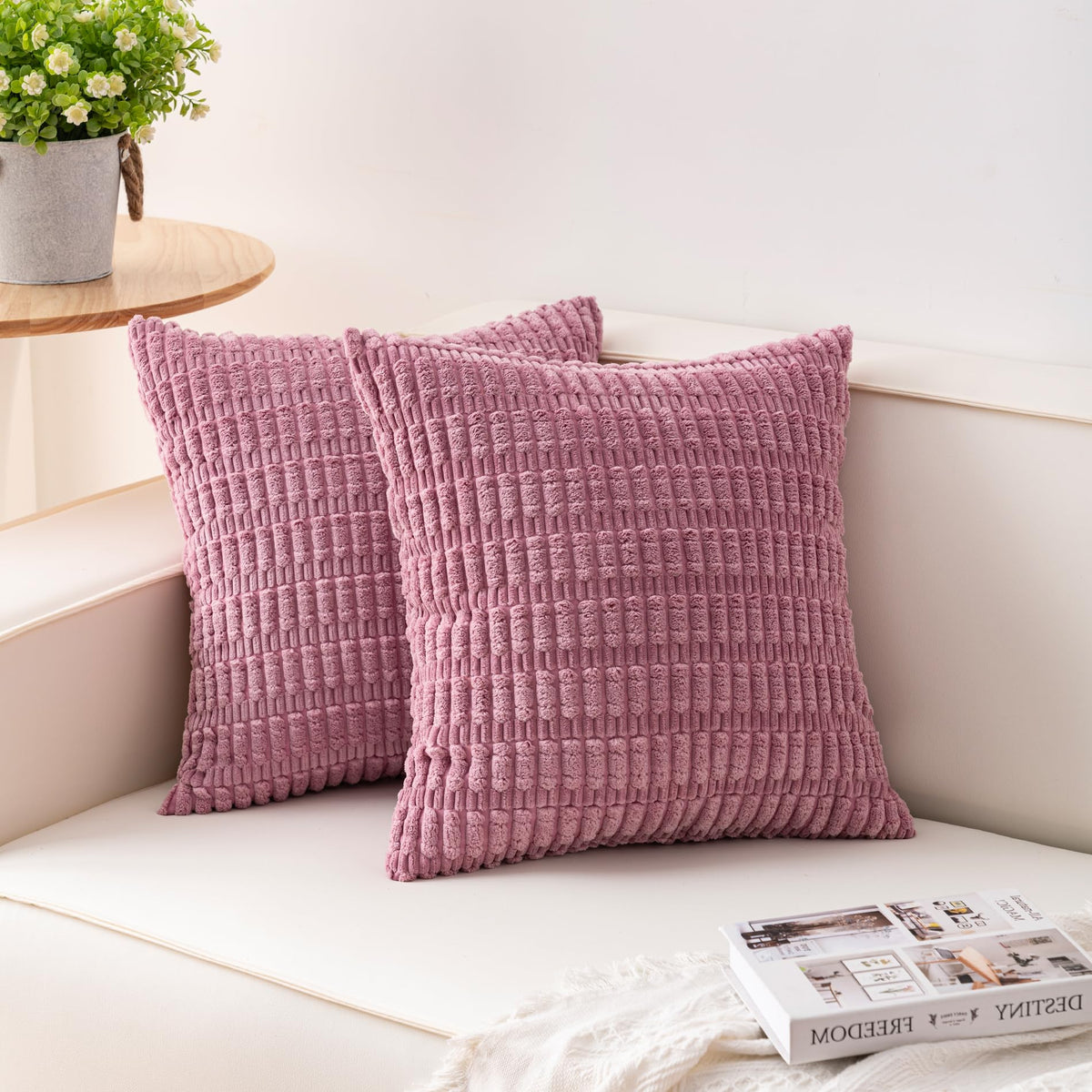 Pack of 2 Corduroy Decorative Throw Pillow Covers 18x18 Inch, Cream White