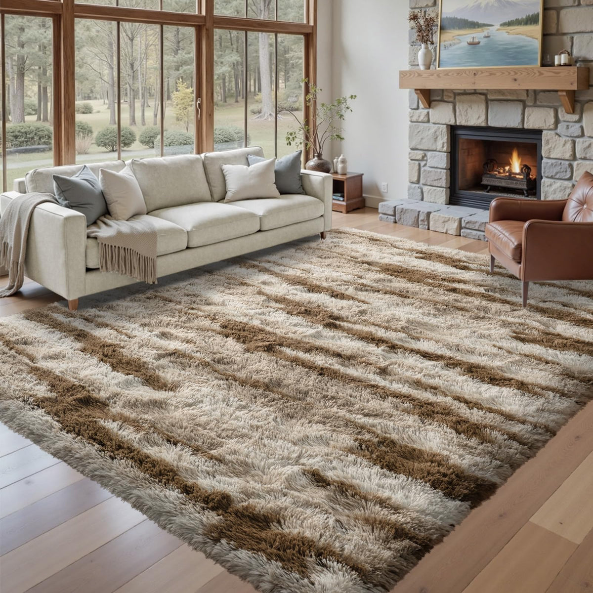 5x7 Black Area Rugs for Living Room, Large Fluffy Shag Bedroom Rugs Non-Slip, Ultra Soft Plush Carpet for Nursery Kids PlayRoom Dorm Office Indoor Modern Carpets
