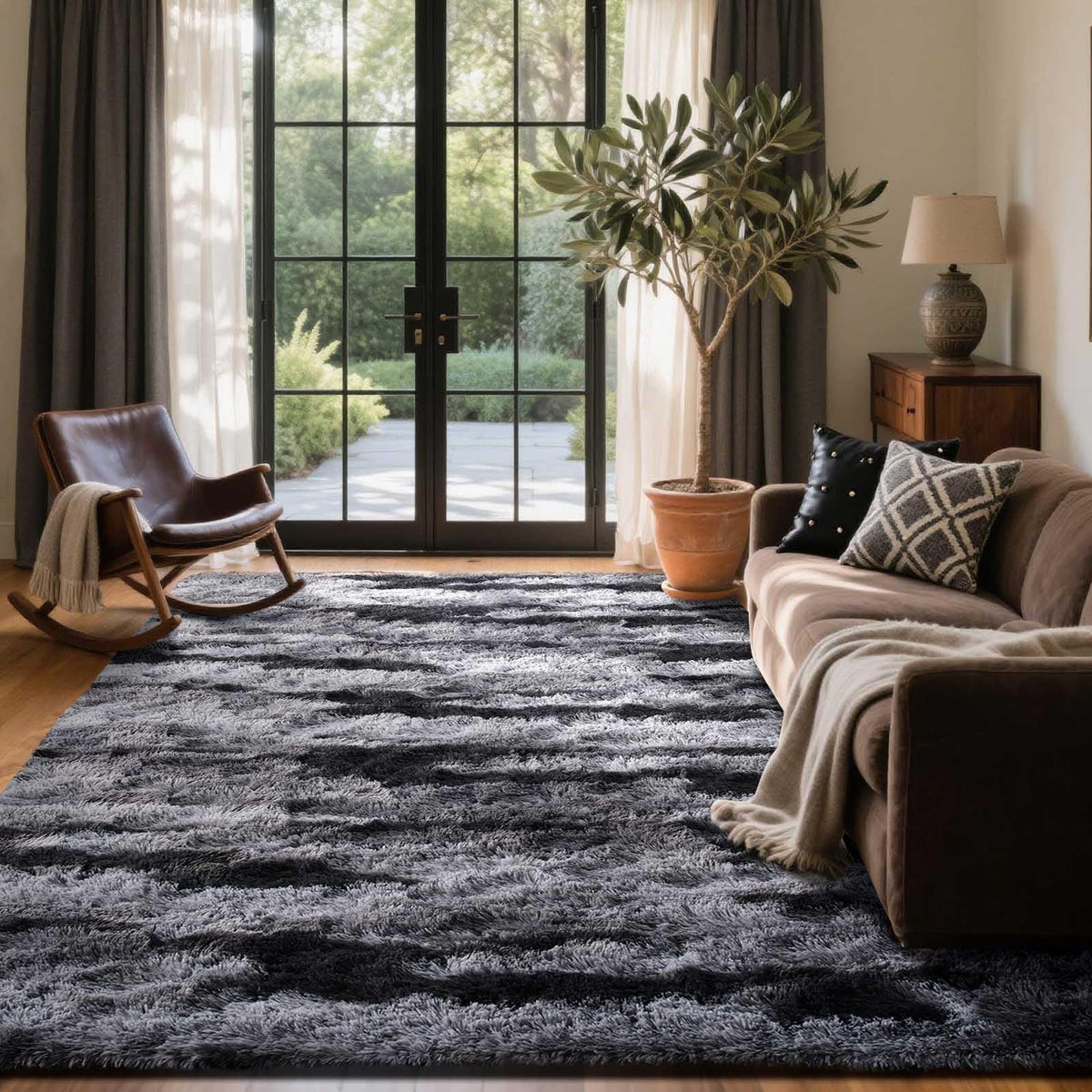6x9 Ft Large Shag Rugs for Living Room Decor, Tie-Dyed Ultra Soft Fluffy Furry Area Rugs for Bedroom Indoor Floor, Aesthetic Carpet for Kids Home (Dark Grey)