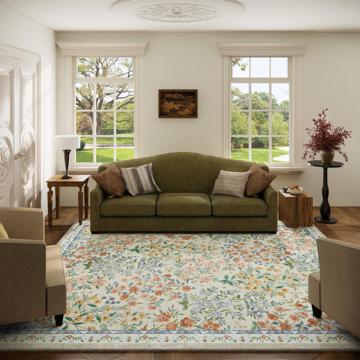 Washable Area Rugs for Living Room: 9x12 Area Rug for Bedroom Vintage Stain Resistant Non Slip Low Pile Lightweight Soft Carpet for Kitchen Dining Room Farmhouse Kids Room Nursery
