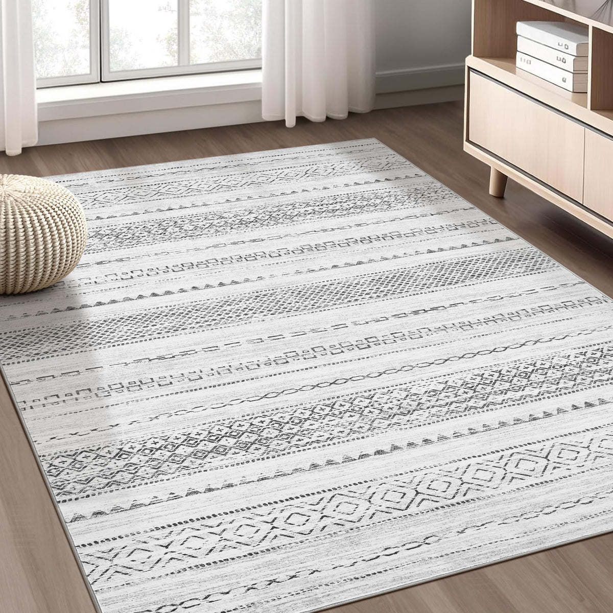 Nakagishi Boho 5x7 Area Rug Living Room Rugs Machine Washable Beige/Brown