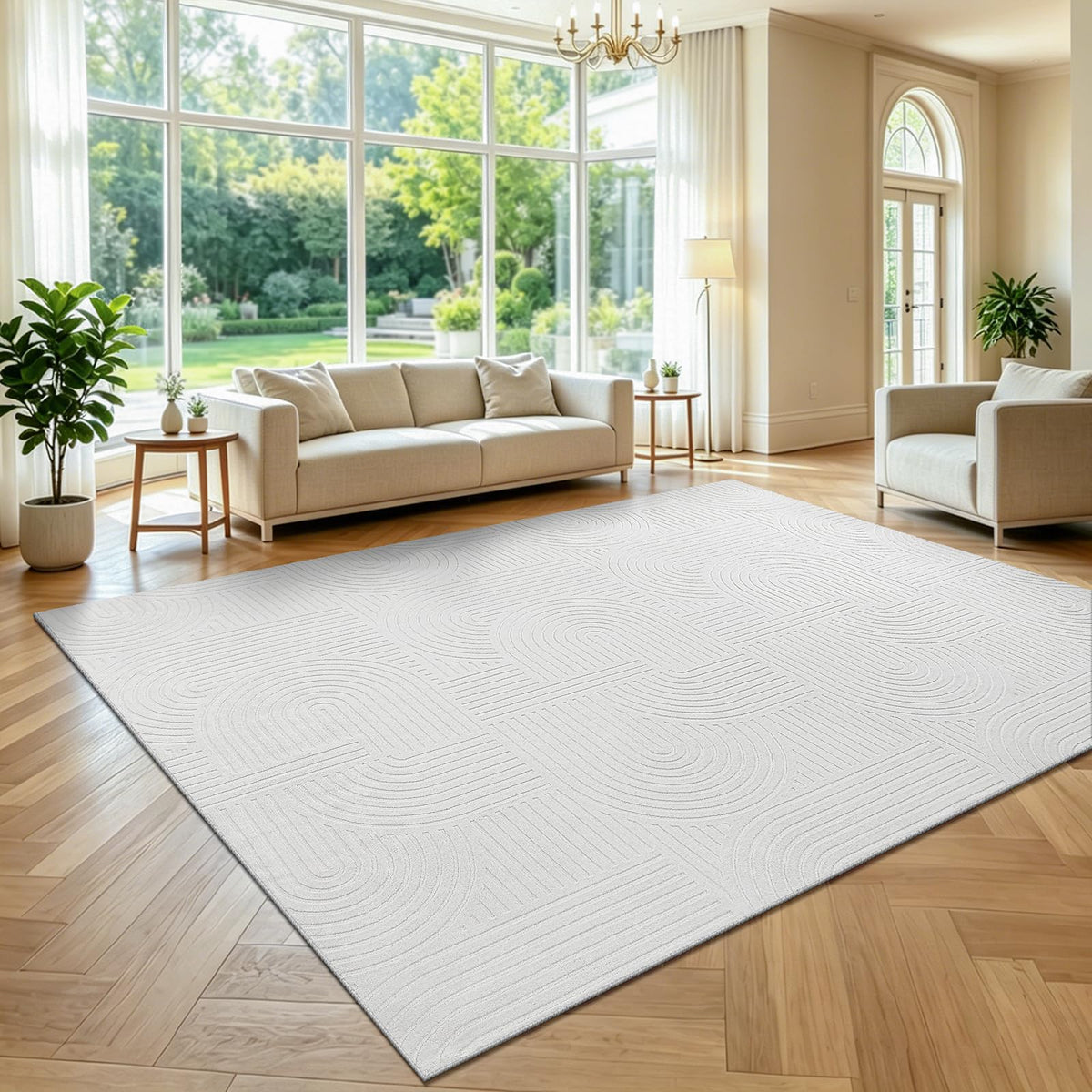 Pauwer 5x7 Area Rugs for Living Room, Modern Non Slip Washable Rug, White