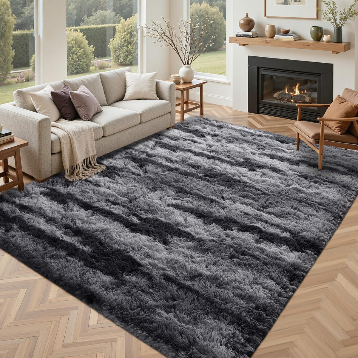 5x7 Black Area Rugs for Living Room, Large Fluffy Shag Bedroom Rugs Non-Slip, Ultra Soft Plush Carpet for Nursery Kids PlayRoom Dorm Office Indoor Modern Carpets