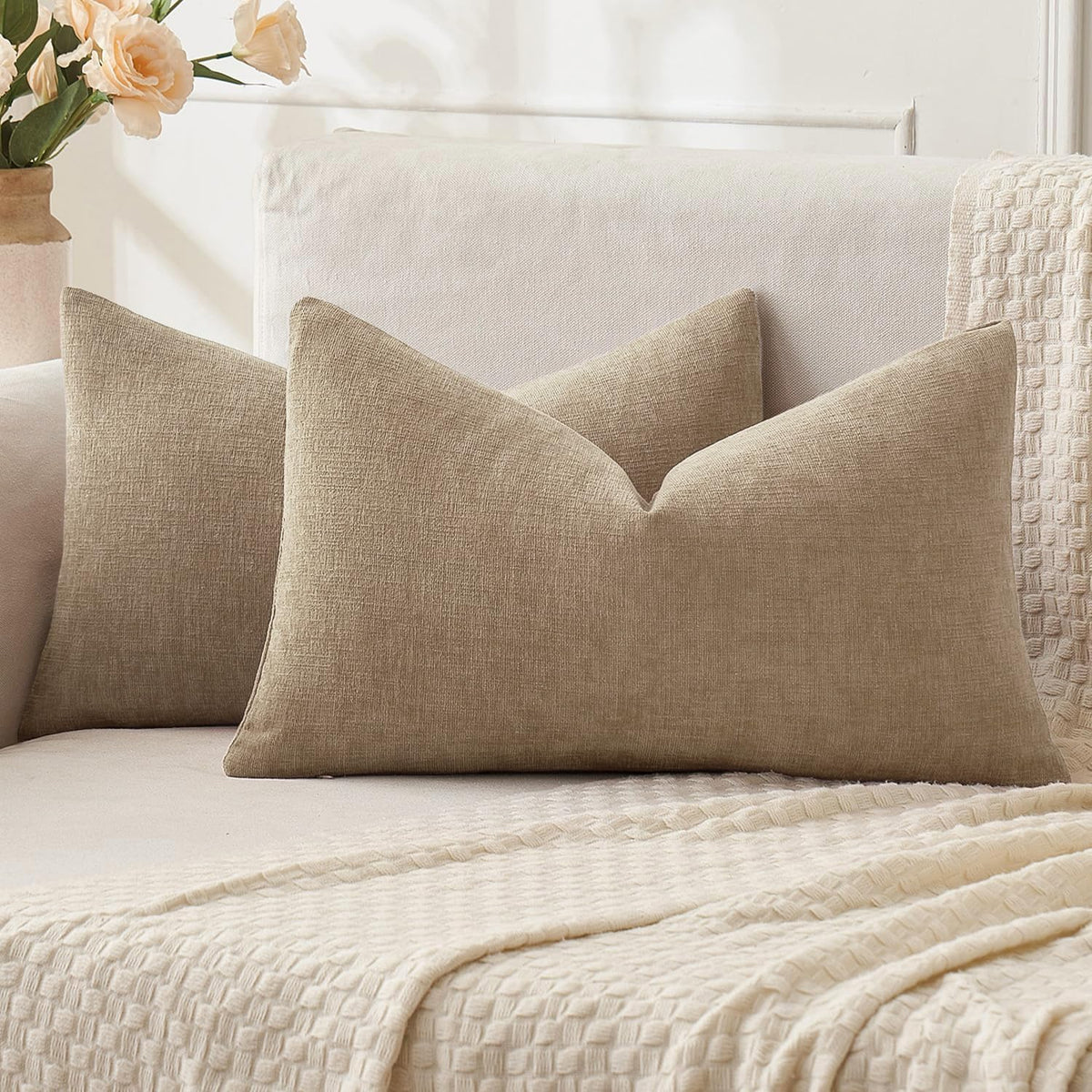 MIULEE Olive Green Chenille Couch Throw Pillow Covers, 18x18