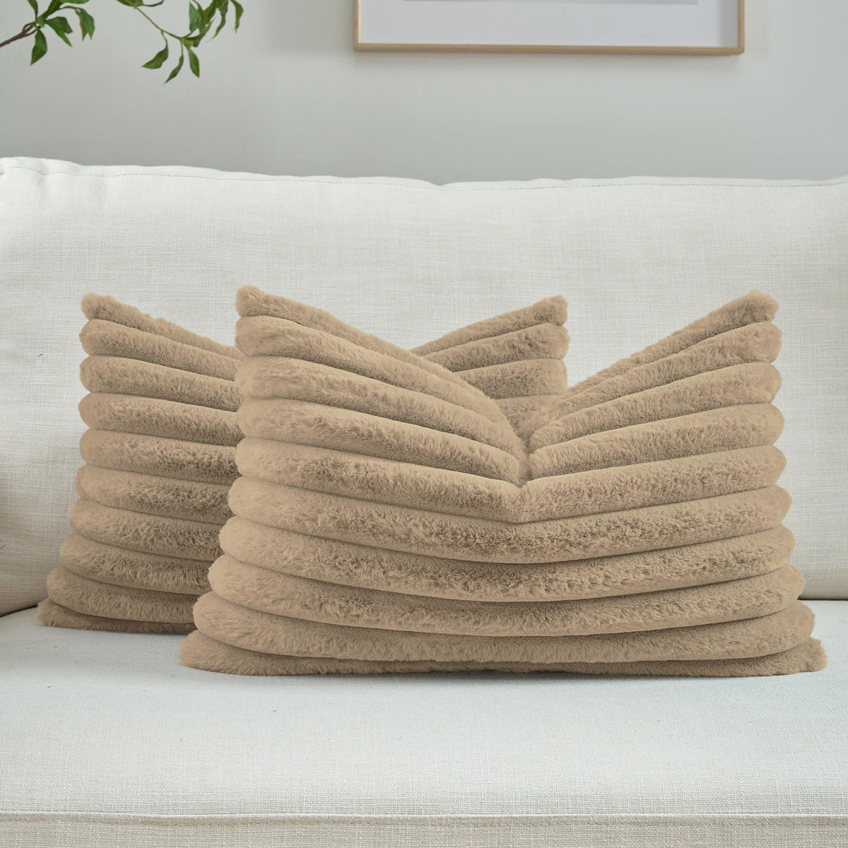 FUTEI Pack of 2 Faux Fur Throw Pillow Covers 18x18 Inch, Cream White