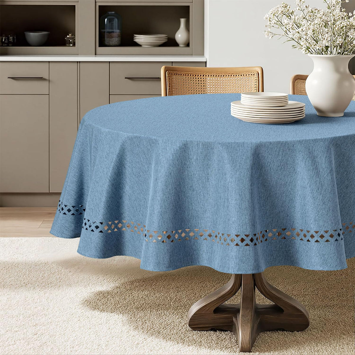 MIULEE Beige Rectangle Tablecloth with Decorative Cutouts 52x70 Inch