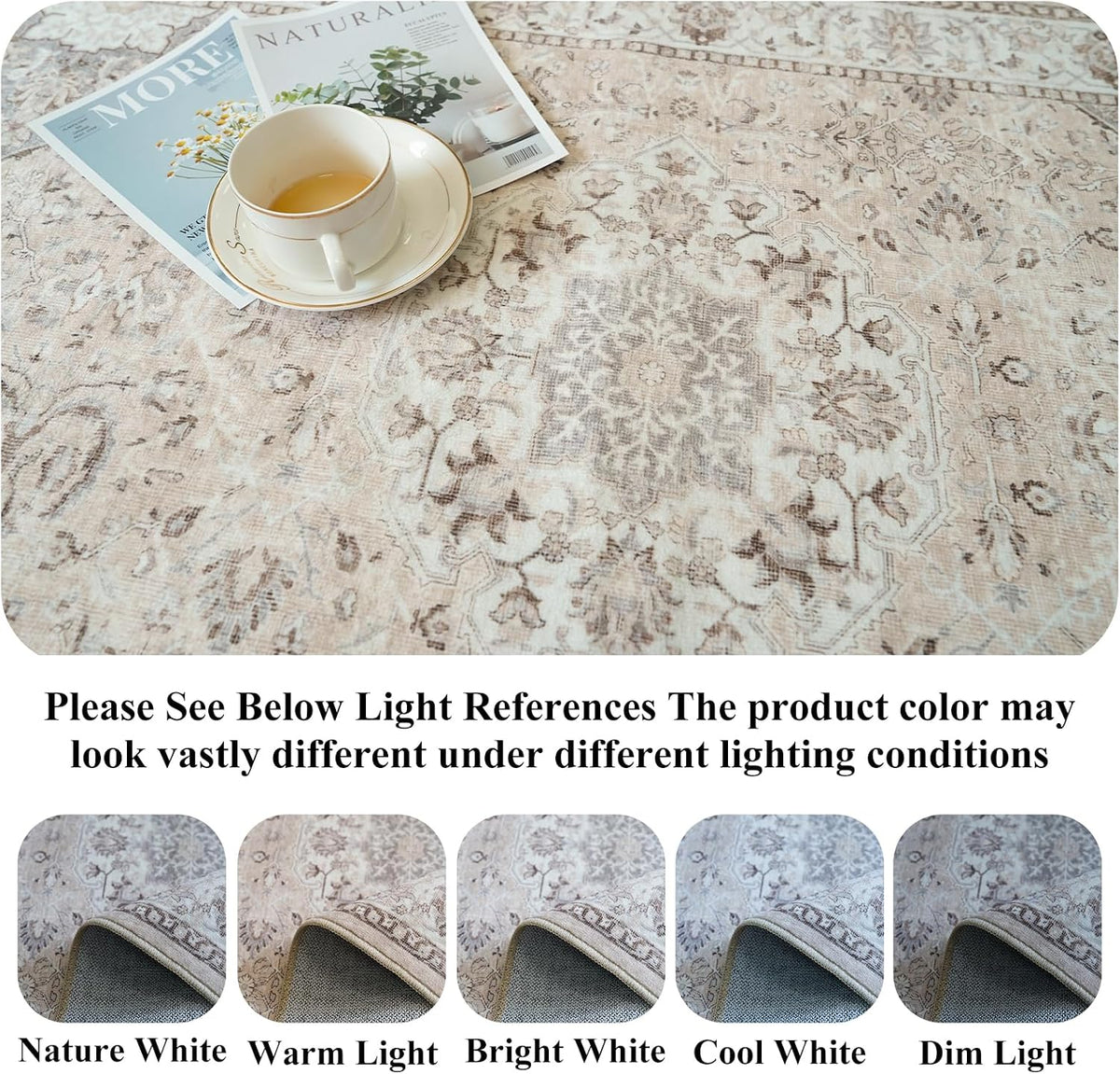 Hallway Washable Runner Rug - 2x10 Kitchen Rugs Entryway Rug Runner Vintage Soft Floor Mat Non Slip Indoor Farmhouse Carpet for Bathroom Living Room Bedroom (2 X 10, Beige)