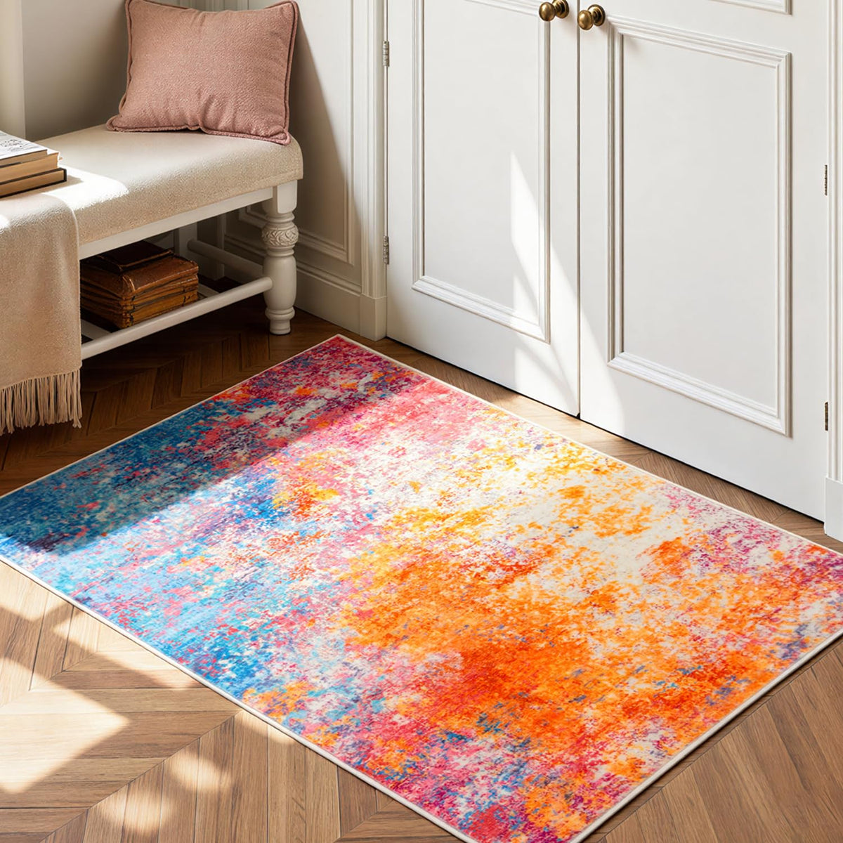 Rugflix 8x10 Area Rugs for Living Room, Washable Large Rug Stain-Resistant Low Pile, Modern Dark Carpet for Dining Room Home Office Kid Room Nursery Bedroom, Navy Blue/Black