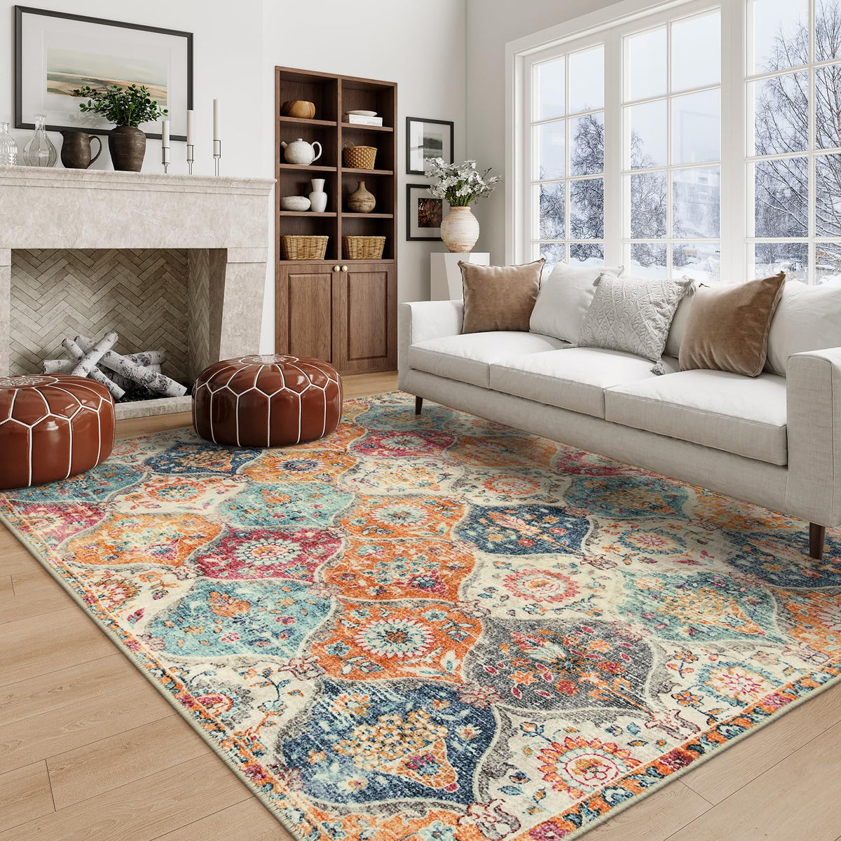 Lahome Moroccan Machine Washable Rugs for Living Room, 4x6 Rug for Bedroom