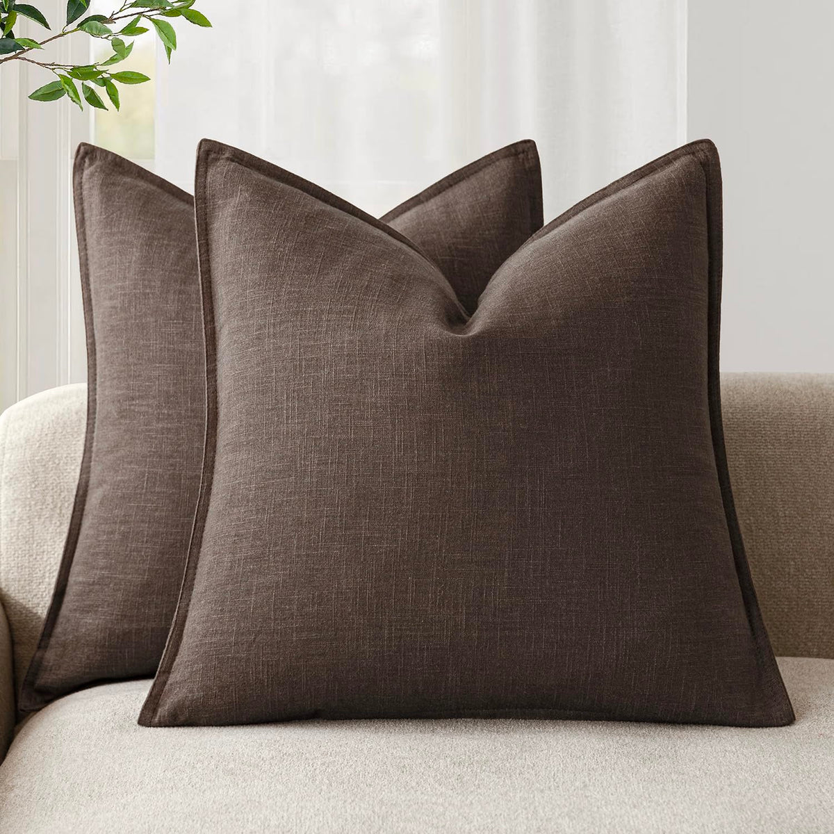 Foindtower Linen Solid Decorative Throw Pillow Covers 18x18 Natural Beige
