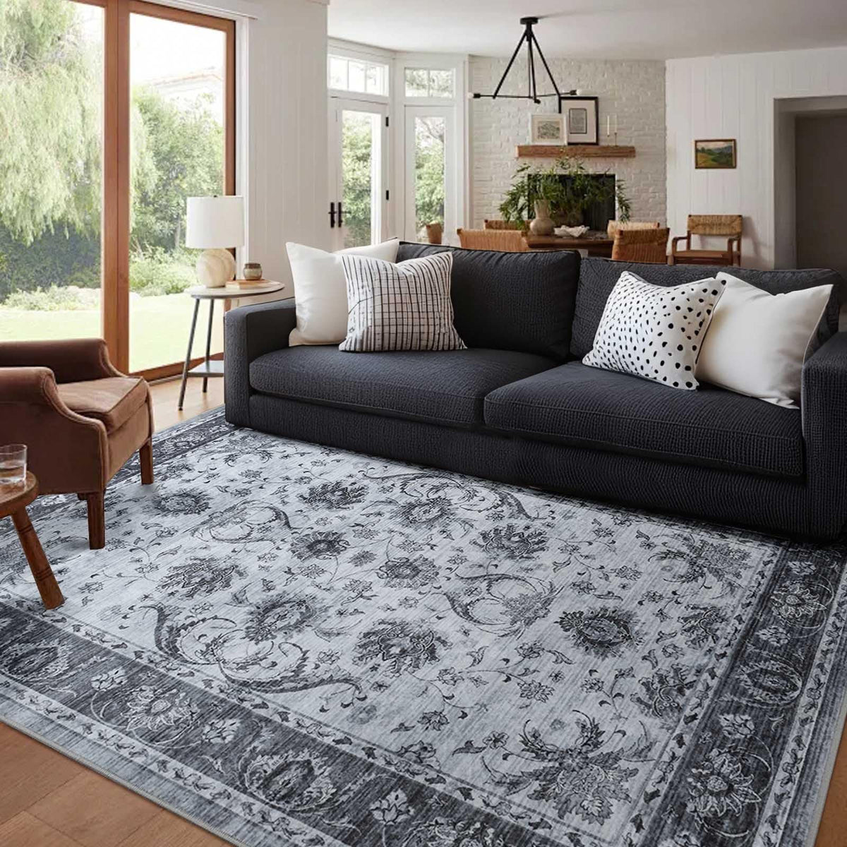 6x9 Ft Large Area Rugs for Living Room, Soft Non-Slip Washable Rugs Modern Abstract Pattern Carpet for Bedroom Indoor Floor Nursery Home Decor (Blue)