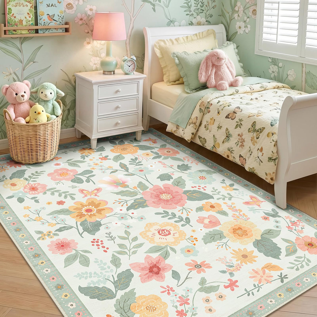 RELEANY Floral Washable 5x7 Area Rugs Black
