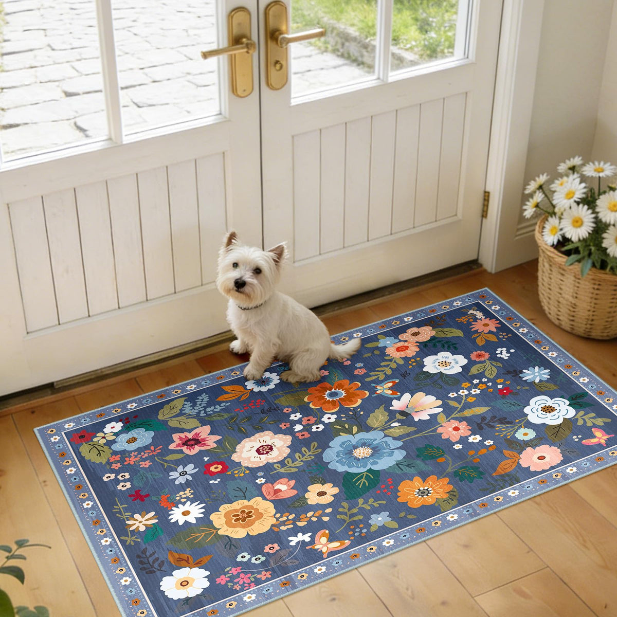 RELEANY Floral Washable 5x7 Area Rugs Black