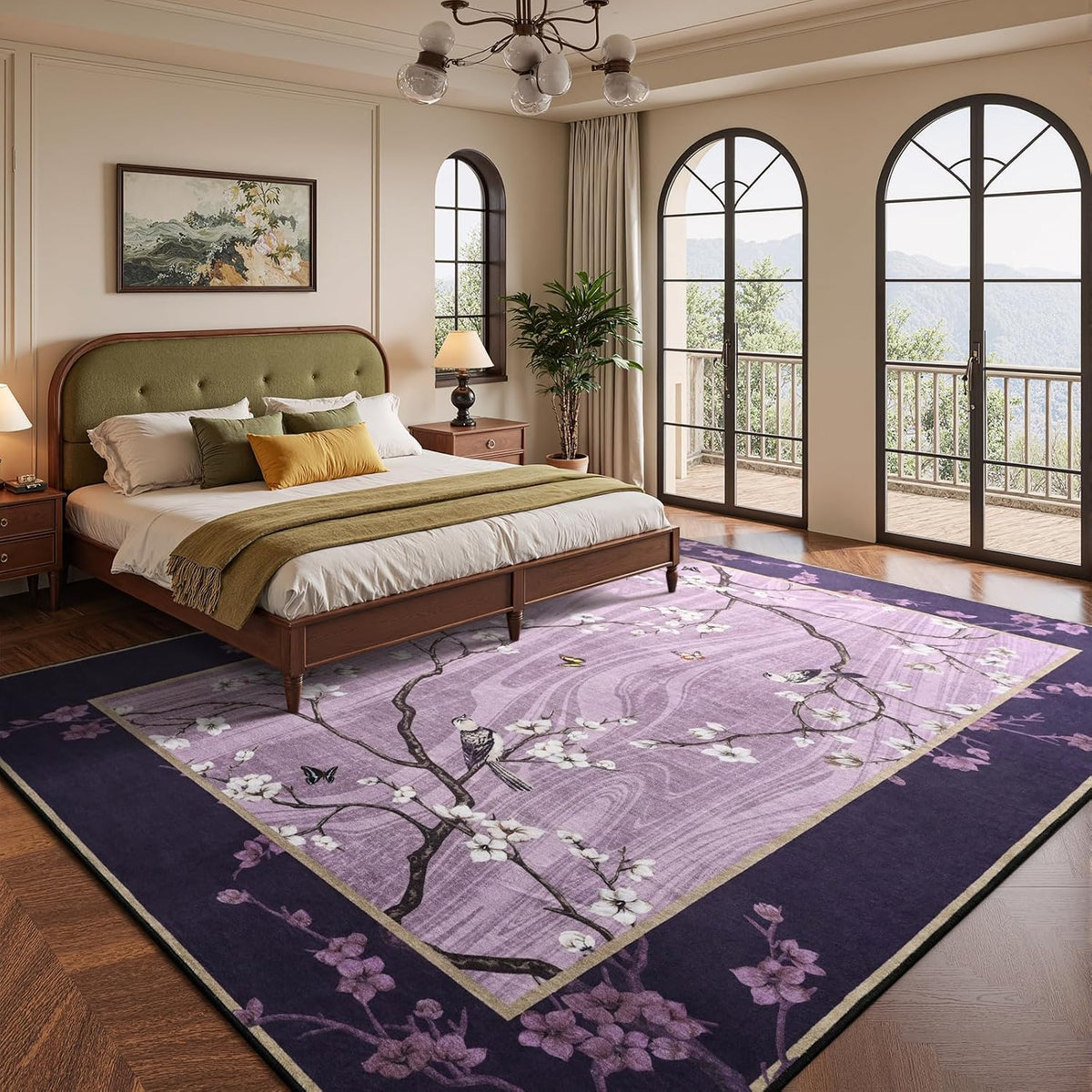 4x6 Purple Oriental Floral Bird Butterfly Throw Area Rug