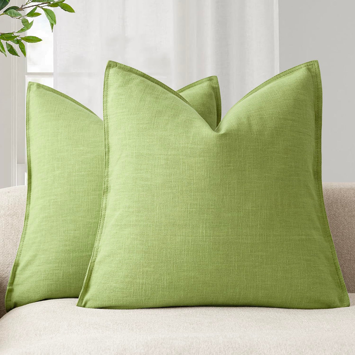Foindtower Linen Solid Decorative Throw Pillow Covers 18x18 Natural Beige