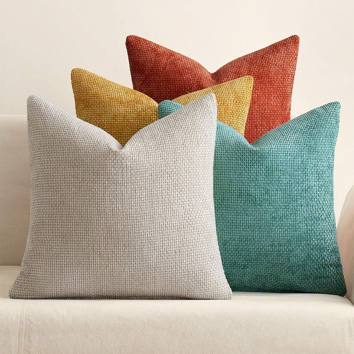 MIULEE Soft Decorative Chenille Pillow Covers Neutral 18x18 Pack of 4