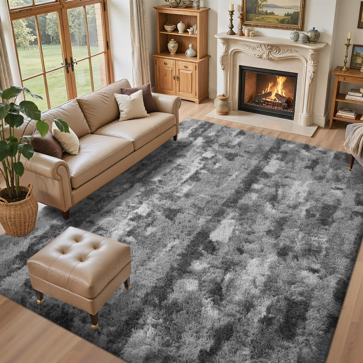 5x7 Black Area Rugs for Living Room, Large Fluffy Shag Bedroom Rugs Non-Slip, Ultra Soft Plush Carpet for Nursery Kids PlayRoom Dorm Office Indoor Modern Carpets