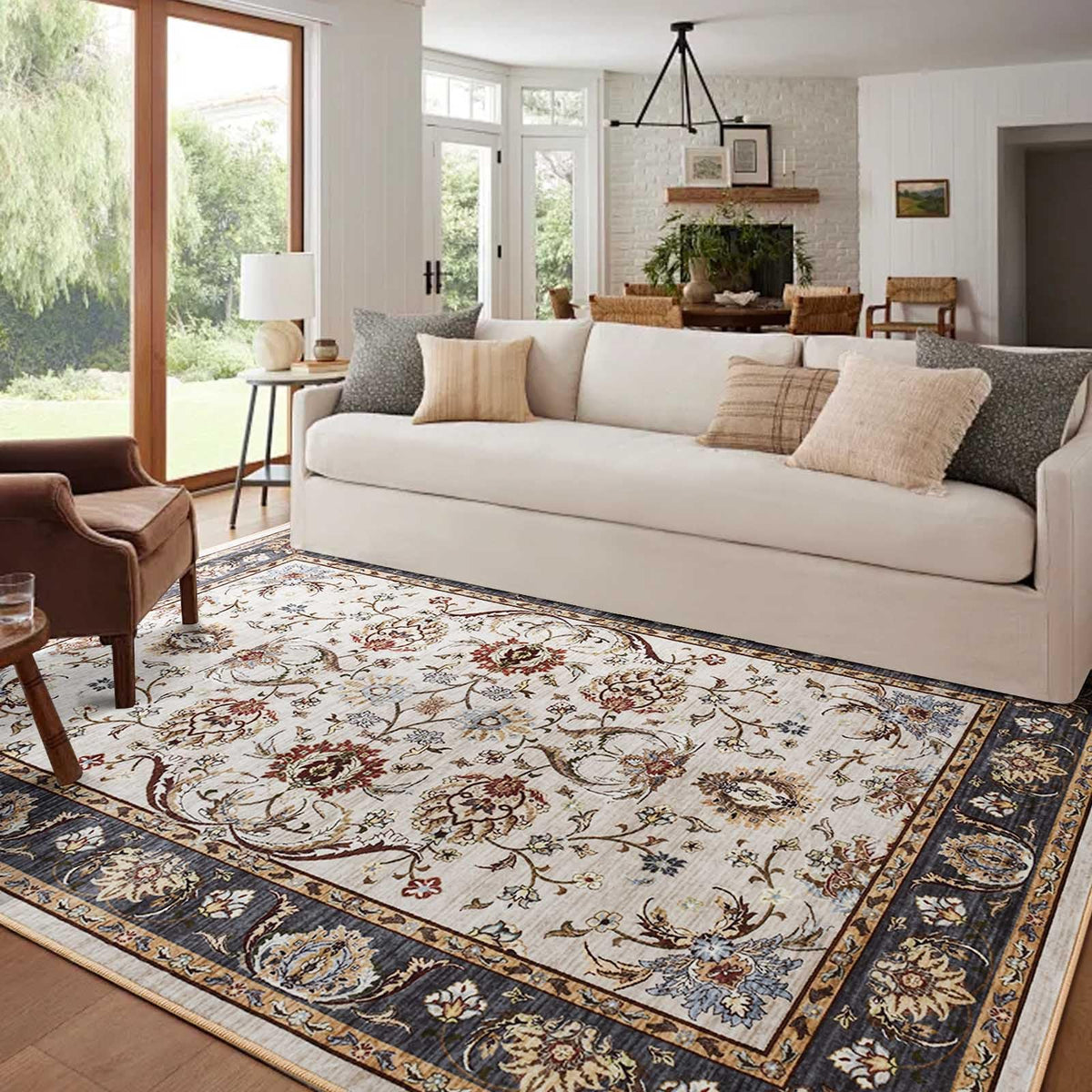 6x9 Ft Large Area Rugs for Living Room, Soft Non-Slip Washable Rugs Modern Abstract Pattern Carpet for Bedroom Indoor Floor Nursery Home Decor (Blue)