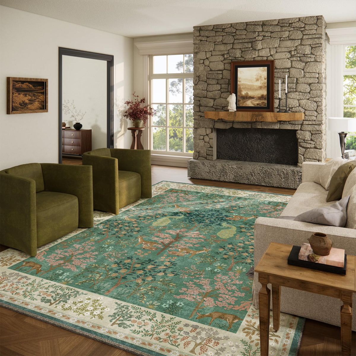 Washable Area Rugs for Living Room: 9x12 Area Rug for Bedroom Vintage Stain Resistant Non Slip Low Pile Lightweight Soft Carpet for Kitchen Dining Room Farmhouse Kids Room Nursery