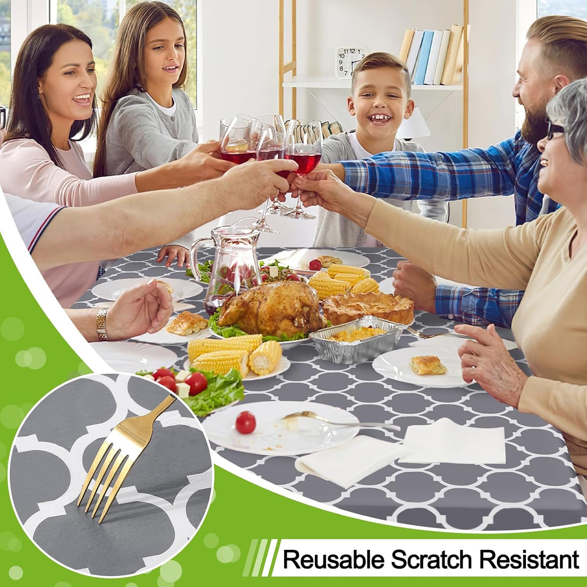 Smiry Rectangle Table Cloth, Flannel Backed Vinyl Tablecloth, 60"x84"