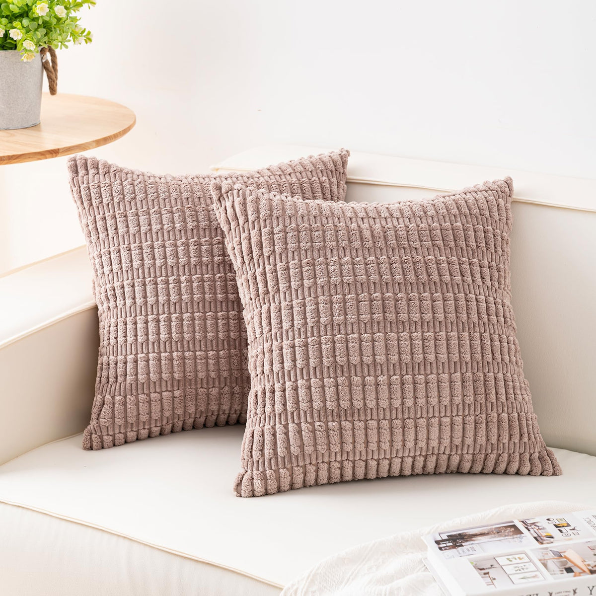 Pack of 2 Corduroy Decorative Throw Pillow Covers 18x18 Inch, Cream White