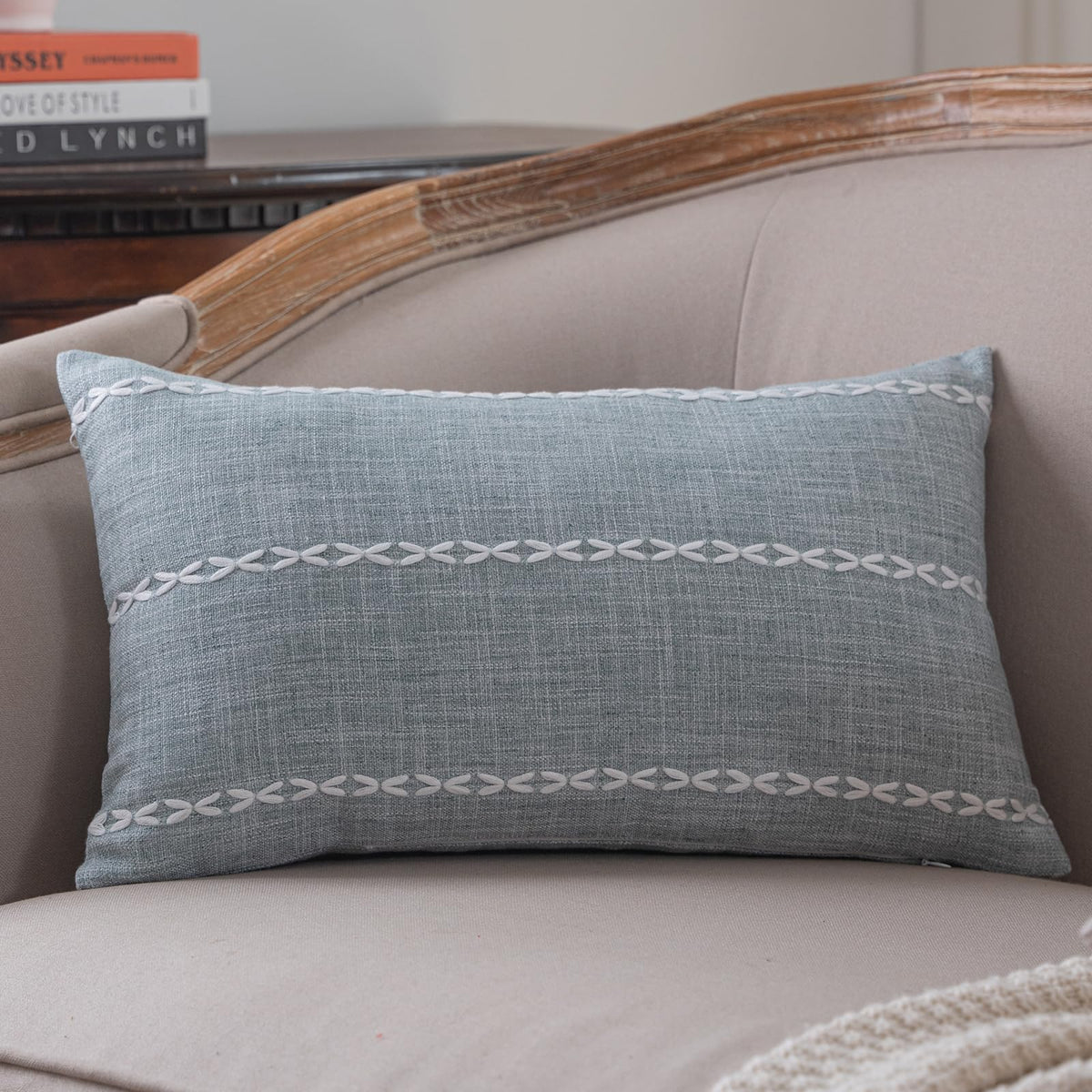 vctops Rustic Lattice Cotton Linen Decorative Throw Pillow Cover Embroidery Square Cushion Cover Pillowcase for Sofa Bedroom Couch (Plaid Coffee,18"x18")